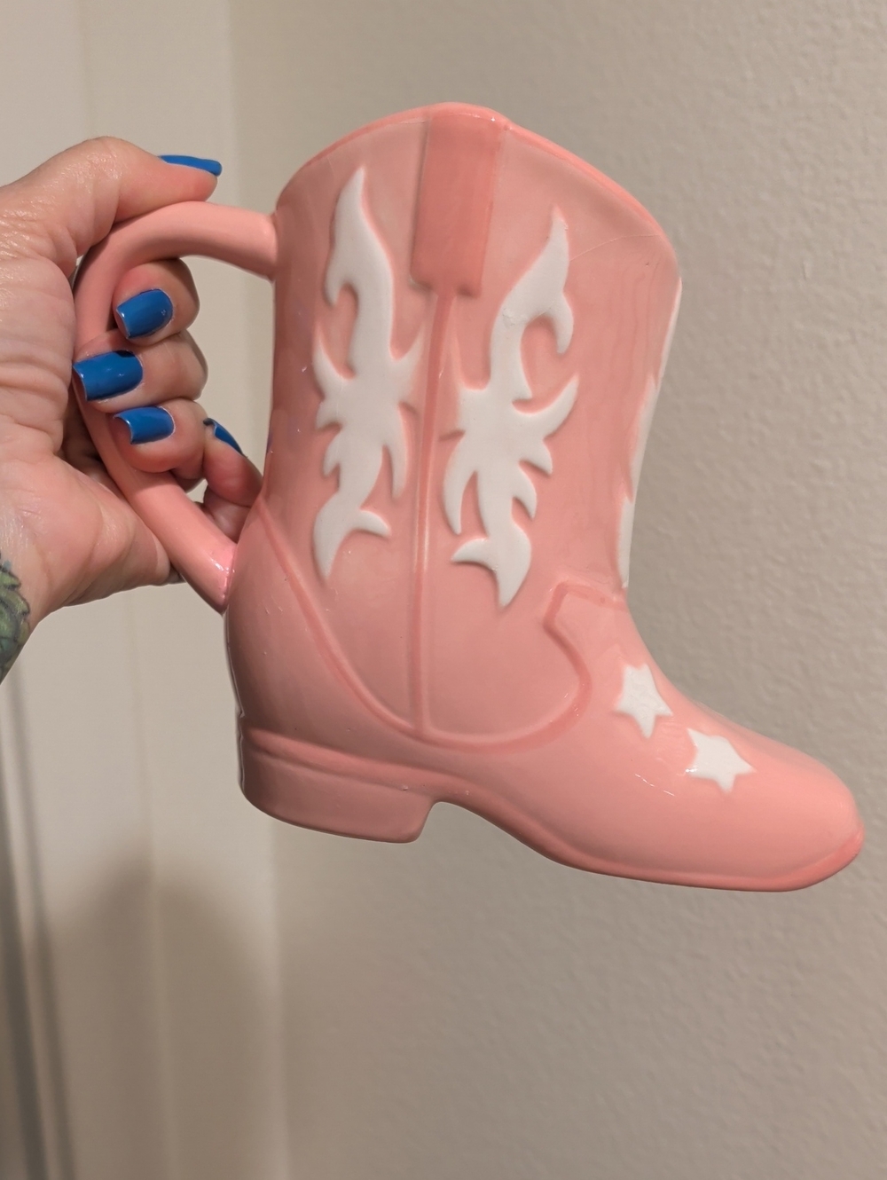 Sheffield Home Pink Cowboy Boot Mug with White Star Accents